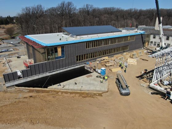 the facade of a building being constructed