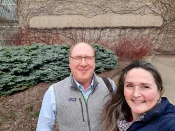 Two people taking a selfie at Cleveland Botanical Gardens.